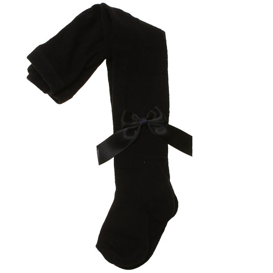 Black Ribbed Tights with Bow