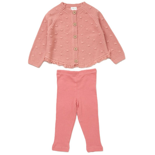 Girls Knitted Cardigan & Ribbed Legging Outfit