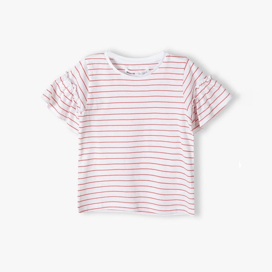 Girls Frill Sleeve Stripe T-shirt