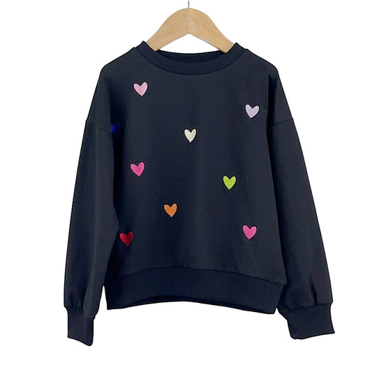 Girls Heart Embroidered Sweatshirt
