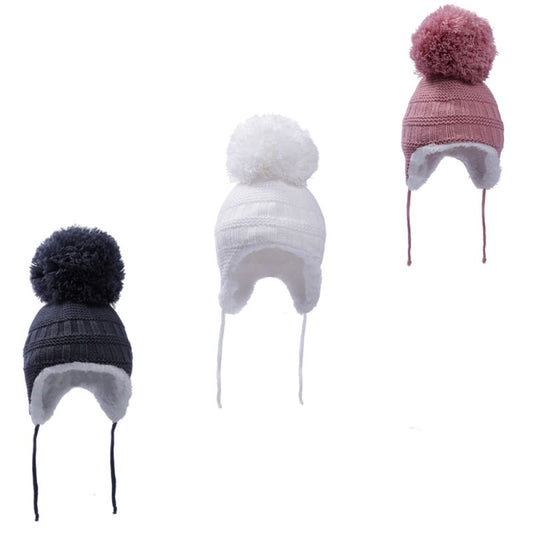 Baby Sherpa Lined Knitted Hat with Pom Pom