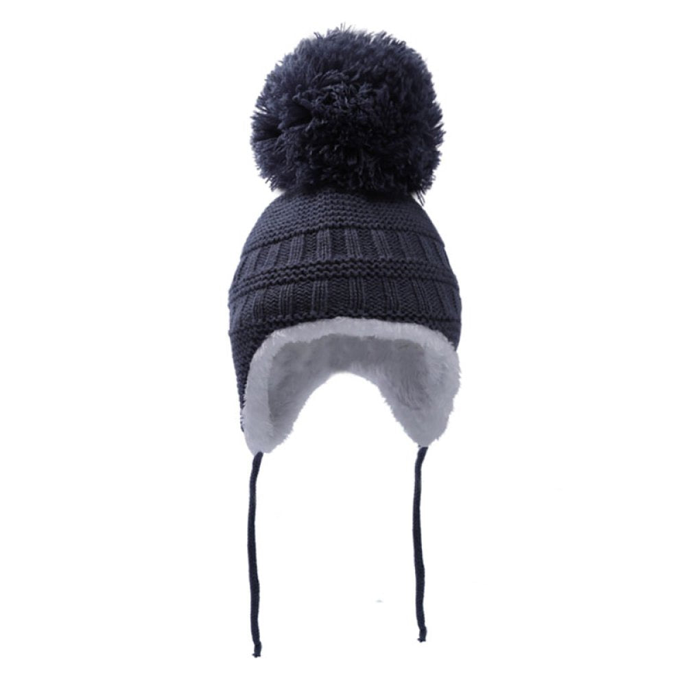 Baby Sherpa Lined Knitted Hat with Pom Pom