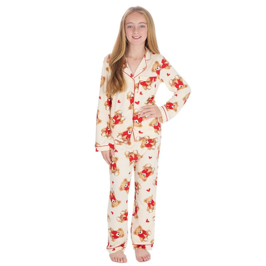 Girls Teddy Print Classic Pyjamas