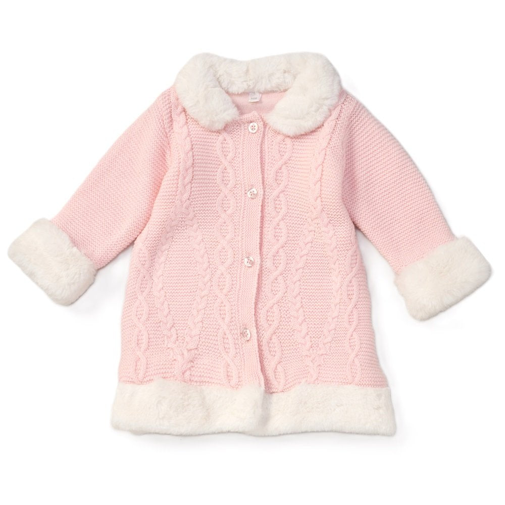 Baby Girls Faux Fur Trim Knitted Coat