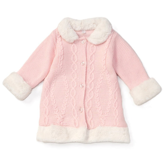 Baby Girls Faux Fur Trim Knitted Coat
