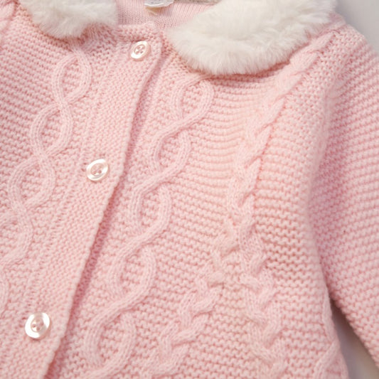 Baby Girls Faux Fur Trim Knitted Coat