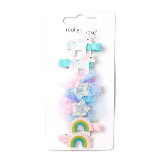 Set of 6 Unicorn, Star & Rainbow Clips