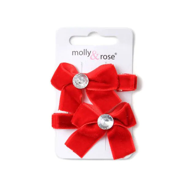 Set Of 2 Red Velvet Bow Clips