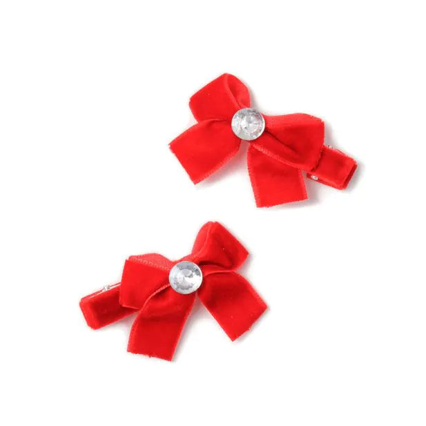 Set Of 2 Red Velvet Bow Clips