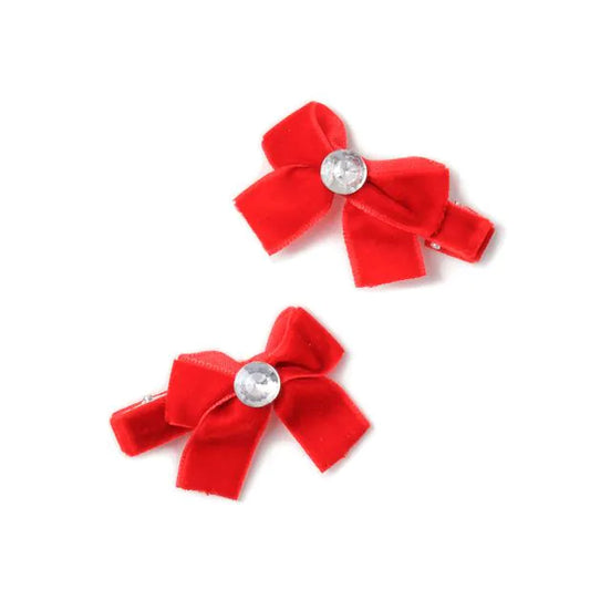 Set Of 2 Red Velvet Bow Clips