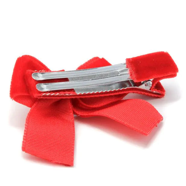 Set Of 2 Red Velvet Bow Clips