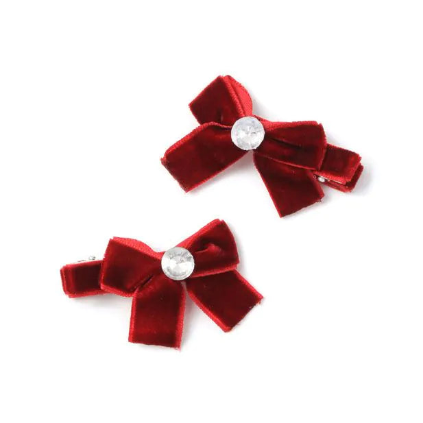 Set Of 2 Velvet Bow Clips