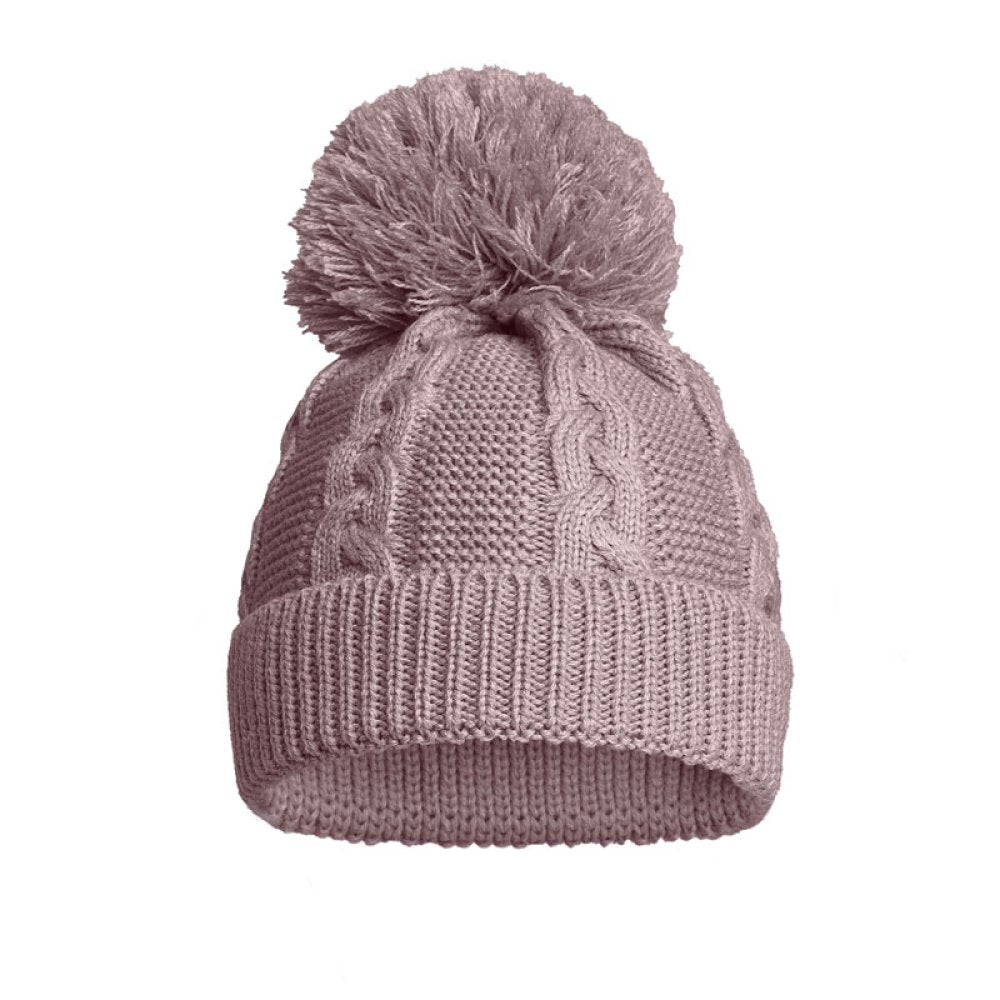 Dusky Pink Cable Knit Bobble Hat