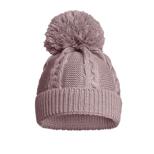 Dusky Pink Cable Knit Bobble Hat