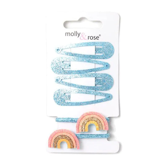 Set Of 4 Blue Glitter Sleepies & 2 Rainbow Elastics