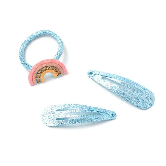 Set Of 4 Blue Glitter Sleepies & 2 Rainbow Elastics