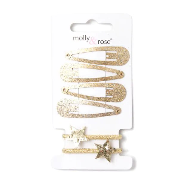 Set Of 4 Gold Glitter Sleepies & 2 Star Elastics