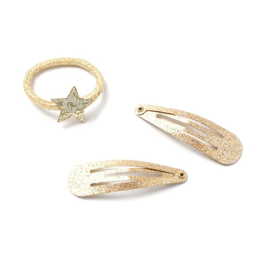 Set Of 4 Gold Glitter Sleepies & 2 Star Elastics