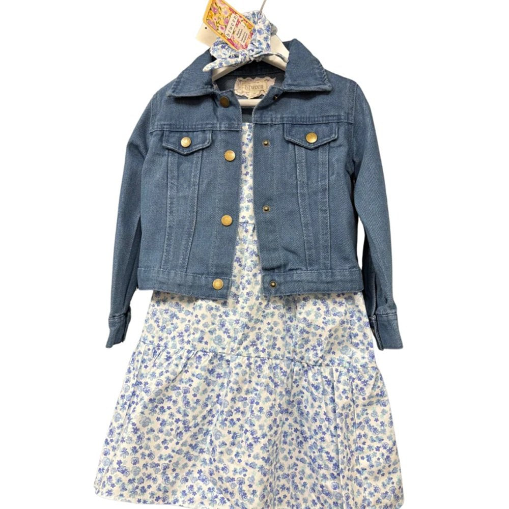 Girls Floral Dress, Denim Jacket & Scrunchie