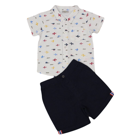 Baby Boys Aeroplane Shirt & Shorts Outfit
