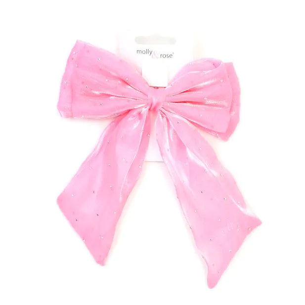 Double Bow Barrette Clip With Tails