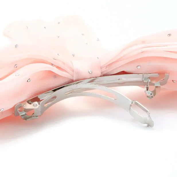 Double Bow Barrette Clip With Tails