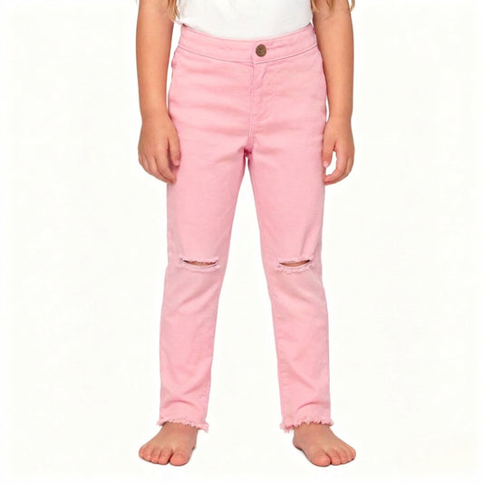 Girls Pink Rip Knee Jeans