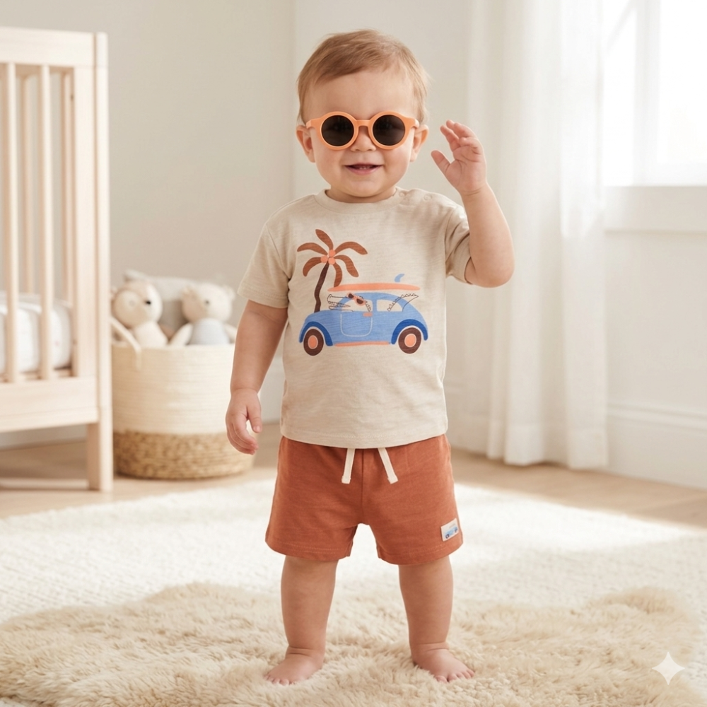 Baby Boys Graphic T-shirt, Shorts & Sunglasses Outfit