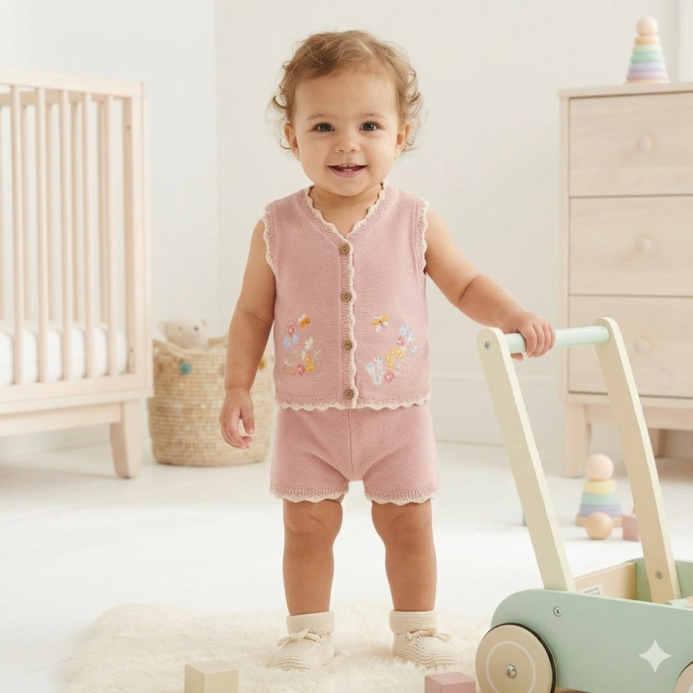 Baby Girls Floral Crochet Top & Shorts Outfit