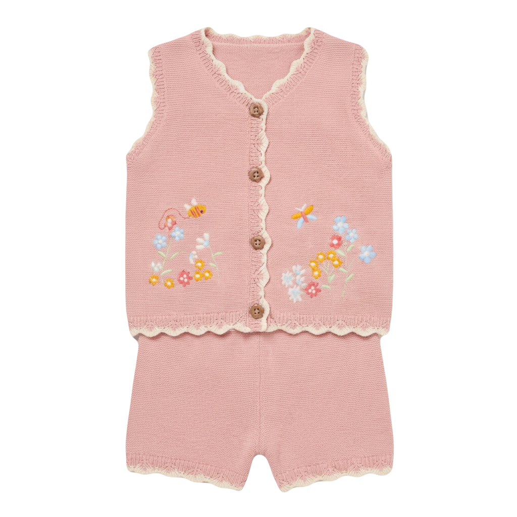 Baby Girls Floral Crochet Top & Shorts Outfit
