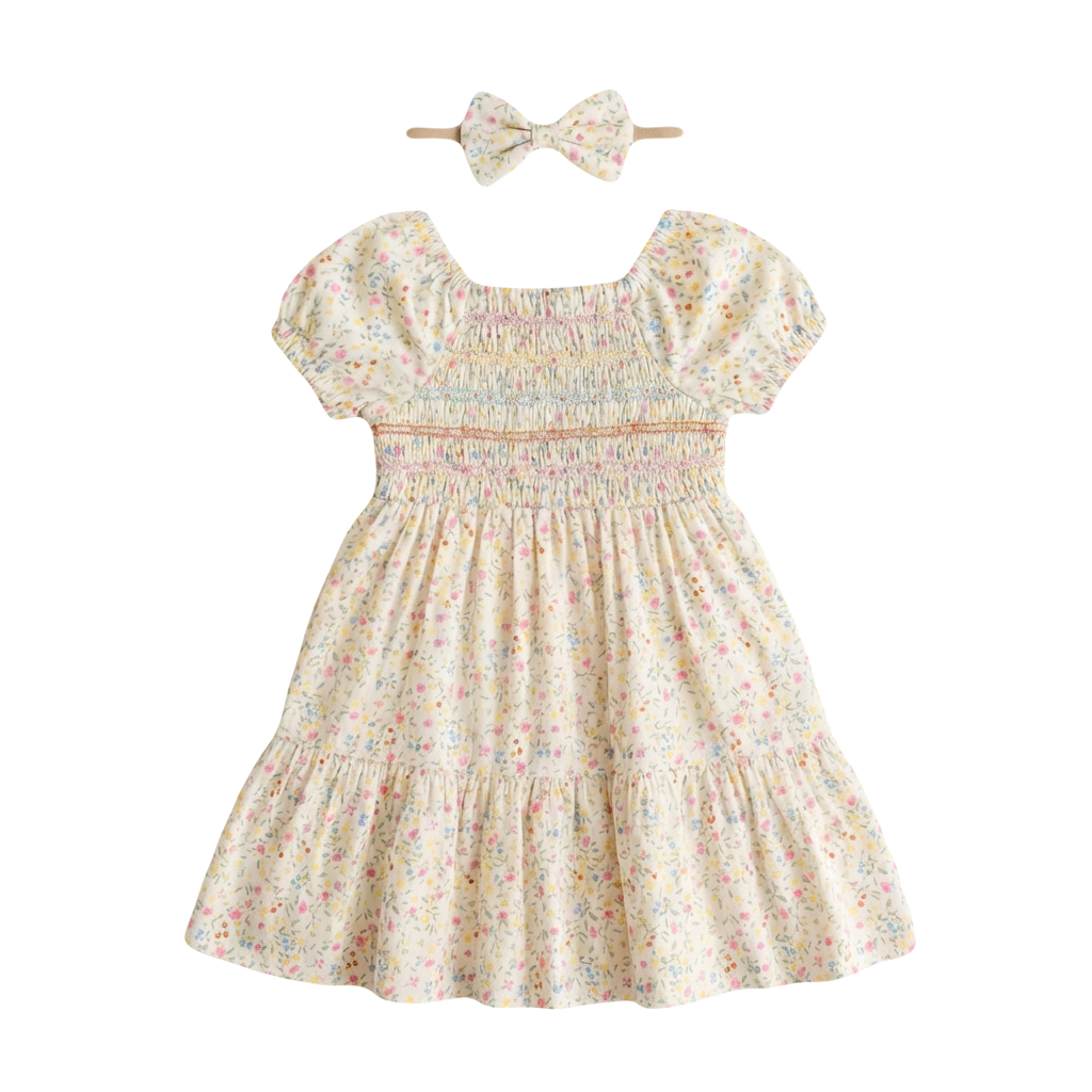 Baby Girls Smocked Floral Dress & Headband