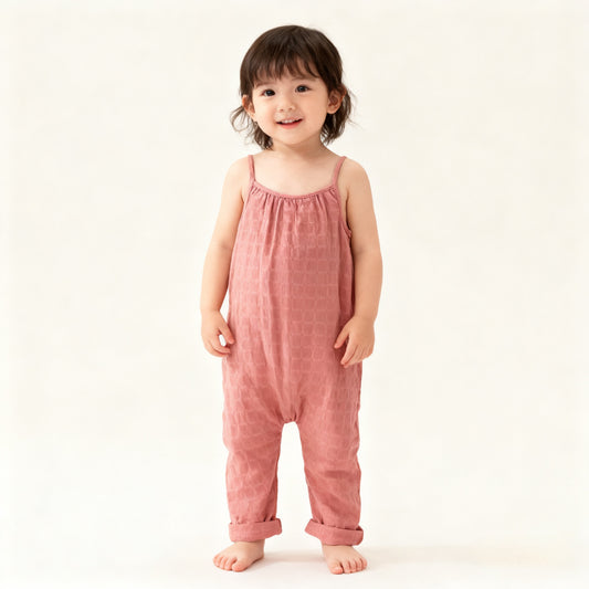 Girls Organic Rust Muslin Jumpsuit