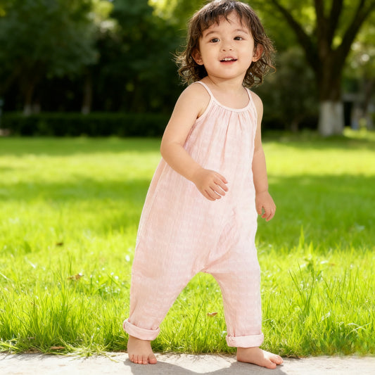 Girls Organic Pink Muslin Jumpsuit