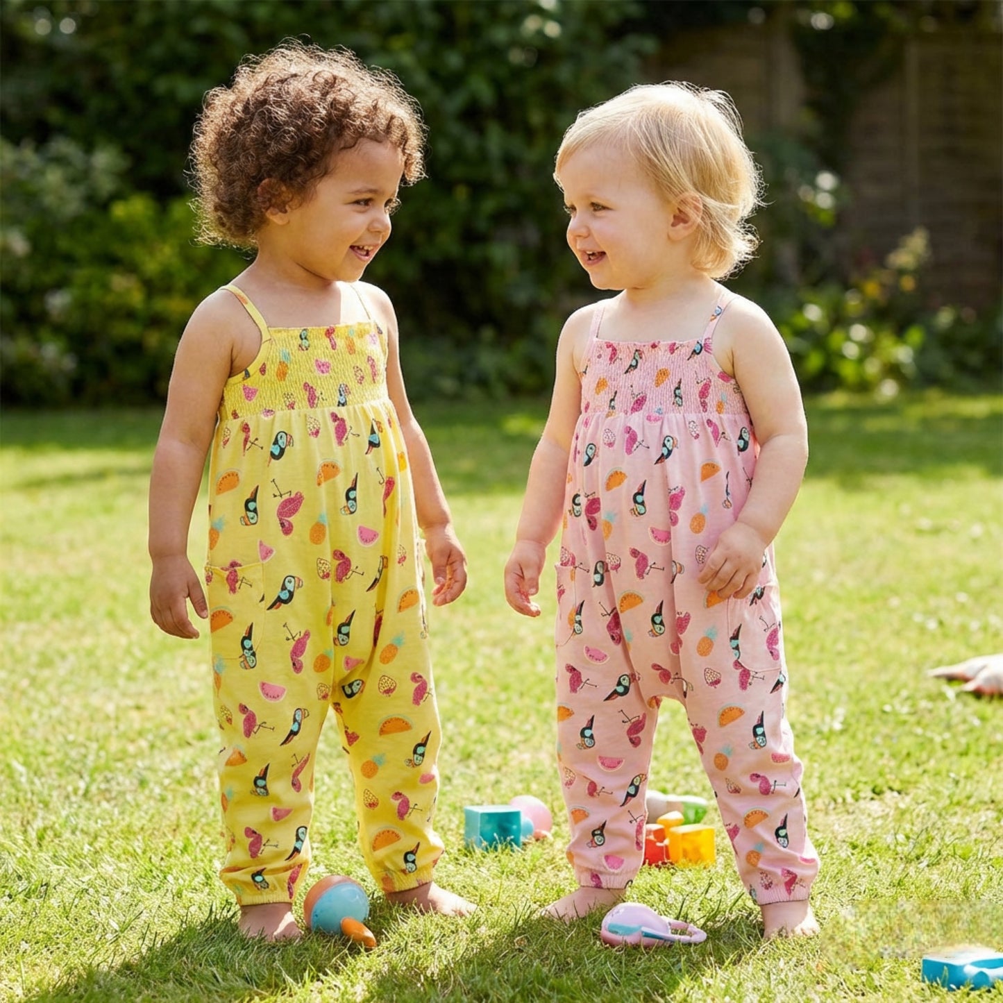 Girls Tropical Print Jumpsuit