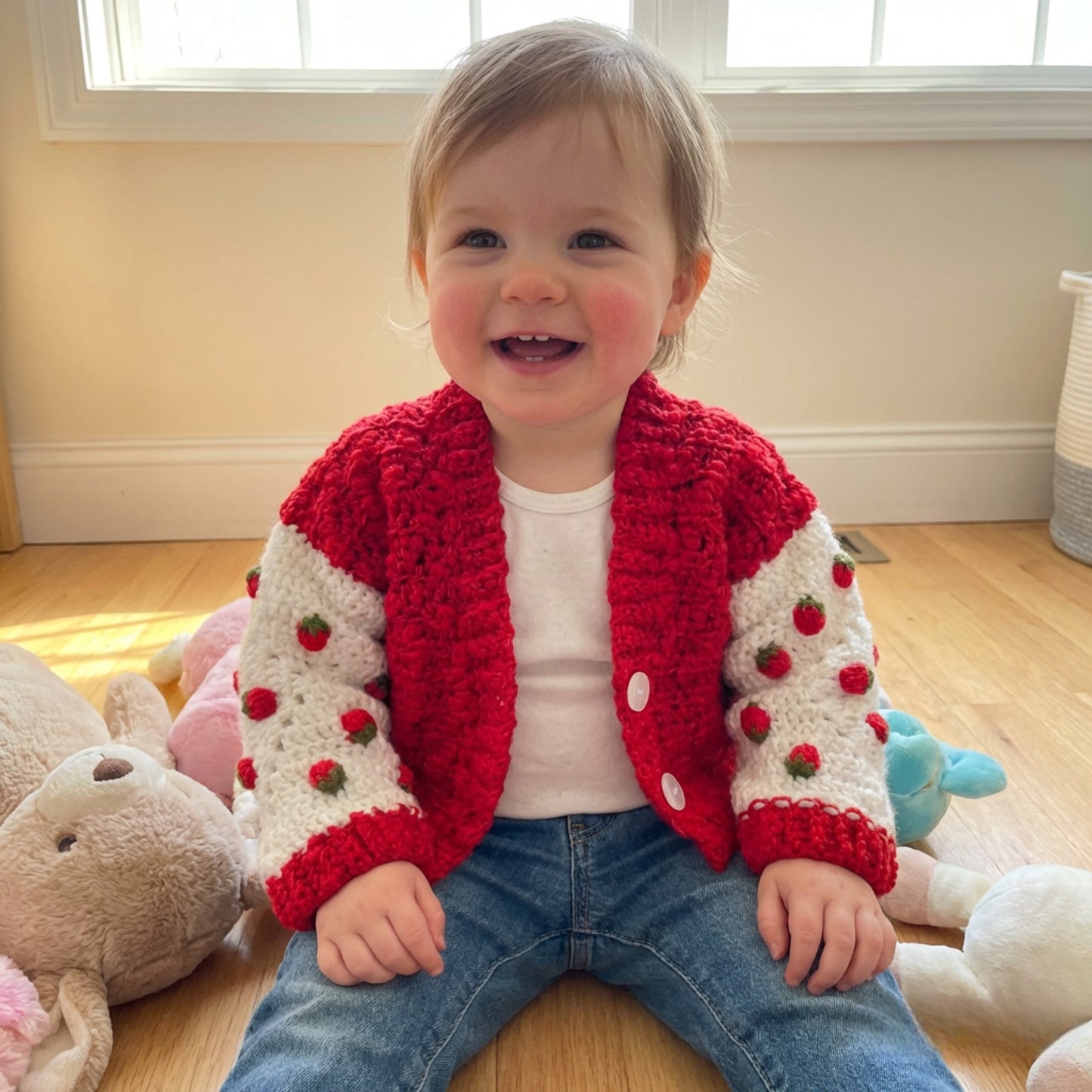 Baby Hand Crocheted Strawberry Cardigan