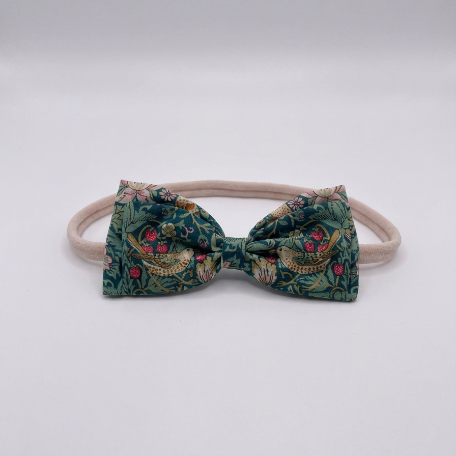 Liberty Strawberry Thief - Teal Large Bow Headband