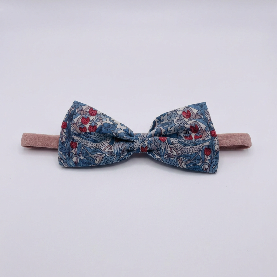 Liberty Strawberry Thief - Blue Large Bow Headband