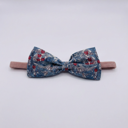 Liberty Strawberry Thief - Blue Large Bow Headband