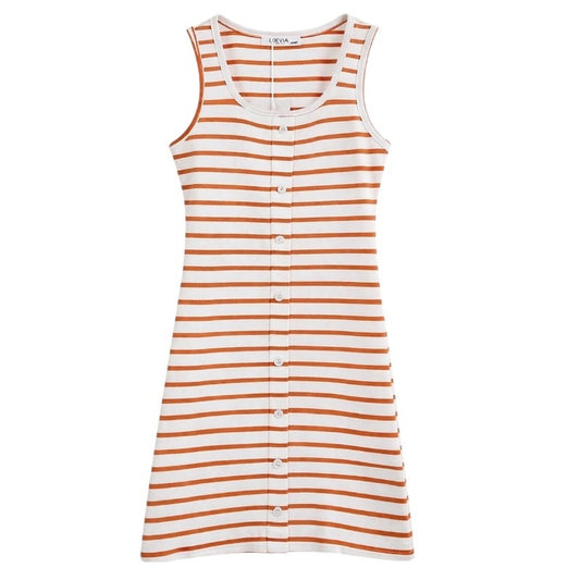 Girls Stripe Sleeveless Button Front Dress