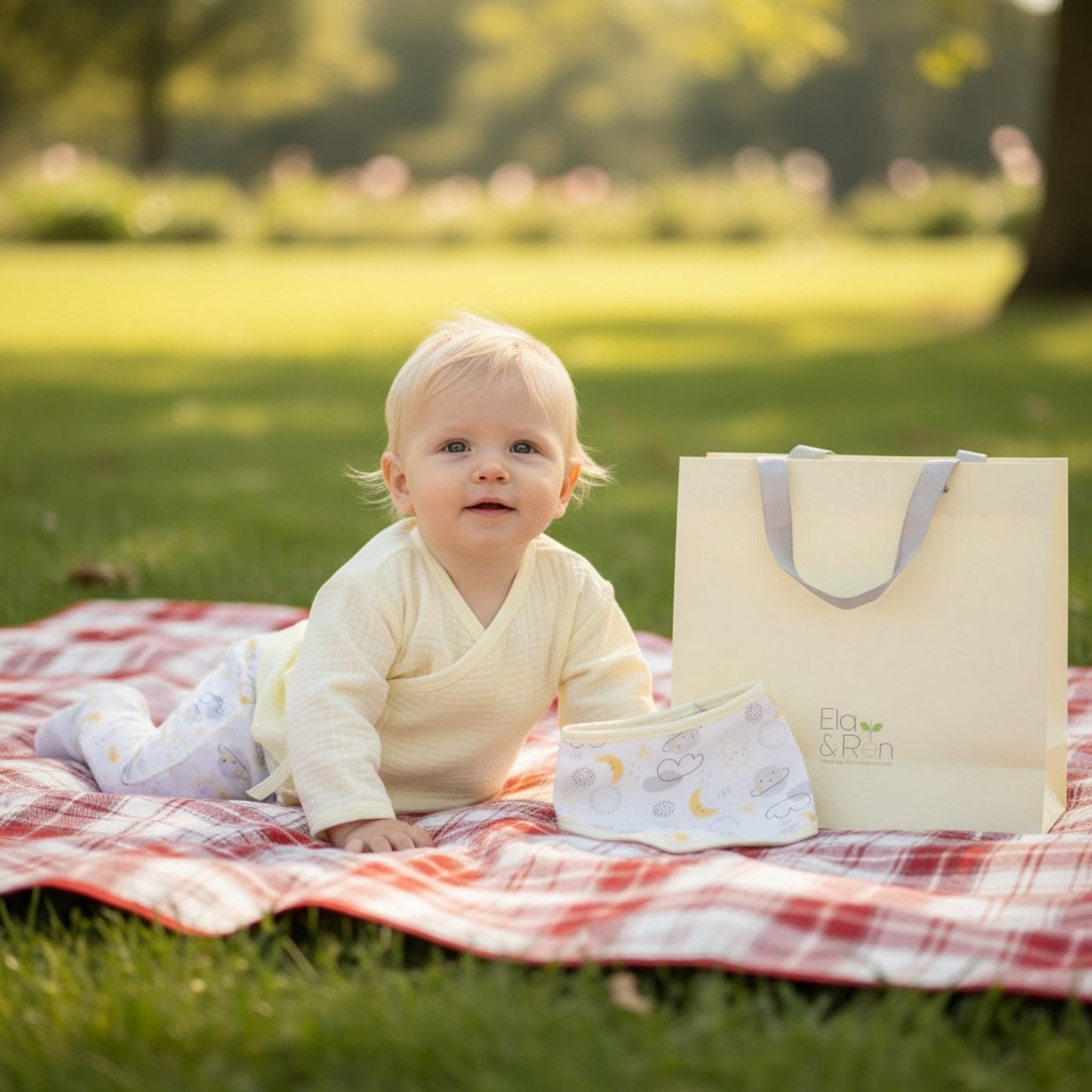 Baby Muslin Top, Trousers, Bib & Gift Bag