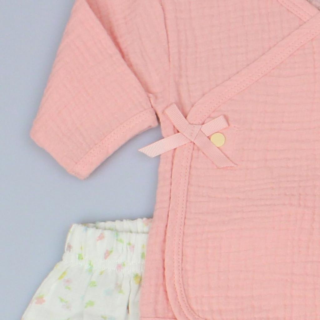 Baby Girls Muslin Top, Trousers, Bib & Gift Bag