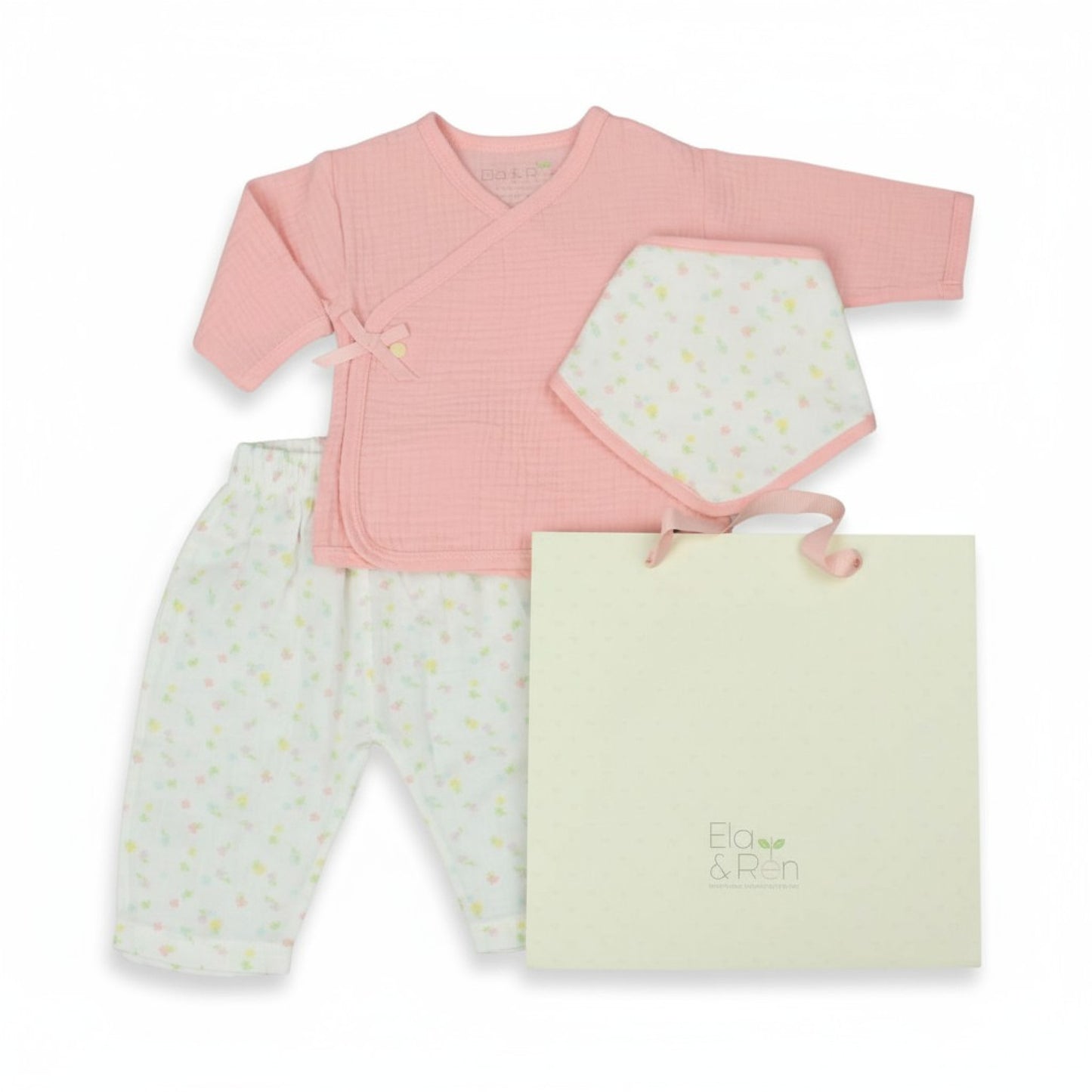 Baby Girls Muslin Top, Trousers, Bib & Gift Bag