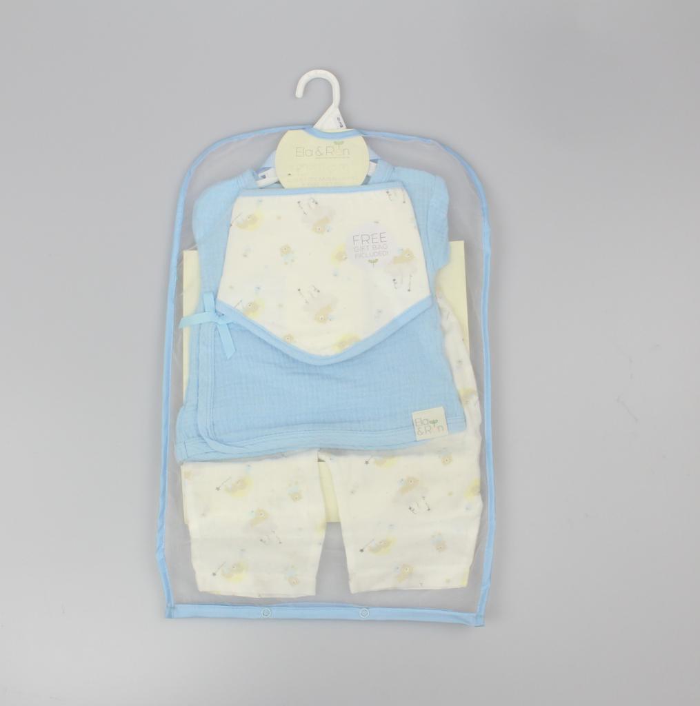 Baby Boys Muslin Top, Trousers, Bib & Gift Bag