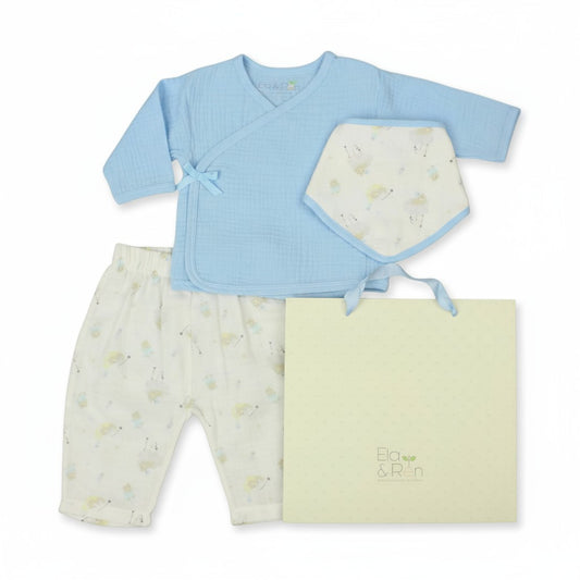 Baby Boys Muslin Top, Trousers, Bib & Gift Bag