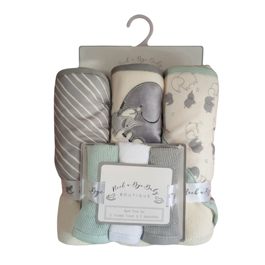 Elephant Hooded Towel & Washcloth Set