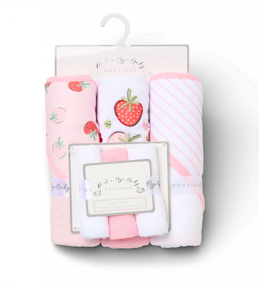 Strawberry Hooded Towel & Washcloth Set