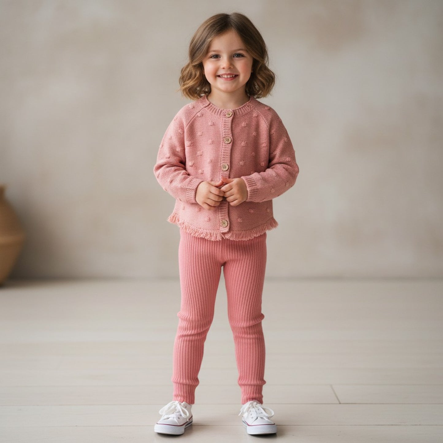 Girls Knitted Cardigan & Ribbed Legging Outfit