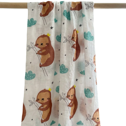 Sloth Muslin Swaddle Blanket