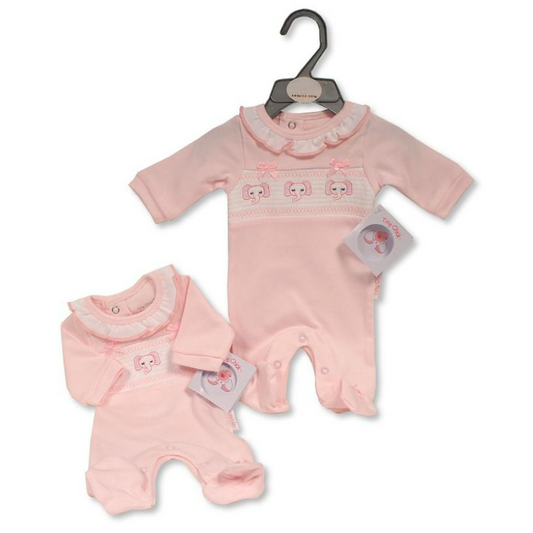 Tiny Baby Elephant Smocked Sleepsuit