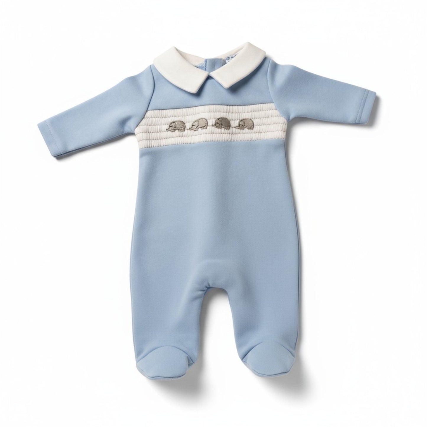Tiny Baby Elephant Smocked Sleepsuit